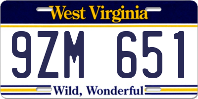 WV license plate 9ZM651