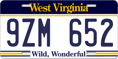 WV license plate 9ZM652