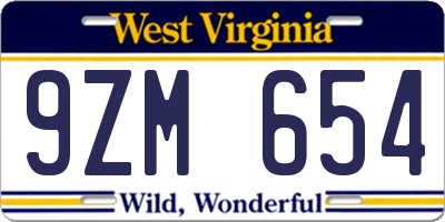 WV license plate 9ZM654