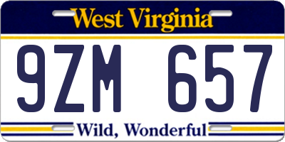 WV license plate 9ZM657