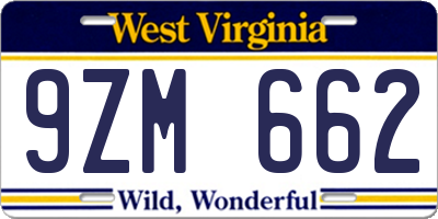 WV license plate 9ZM662