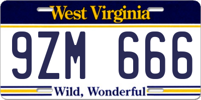 WV license plate 9ZM666
