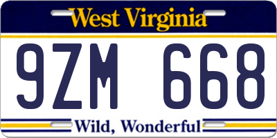 WV license plate 9ZM668