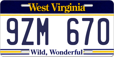 WV license plate 9ZM670