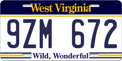 WV license plate 9ZM672