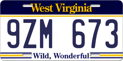 WV license plate 9ZM673