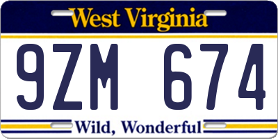 WV license plate 9ZM674