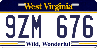 WV license plate 9ZM676
