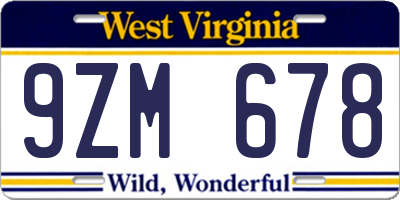 WV license plate 9ZM678