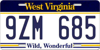 WV license plate 9ZM685