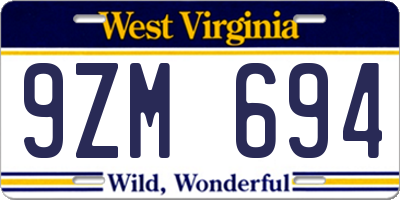 WV license plate 9ZM694