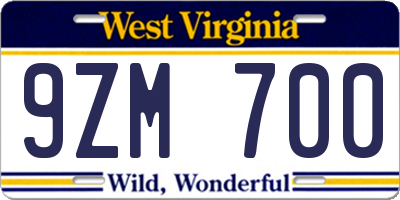 WV license plate 9ZM700