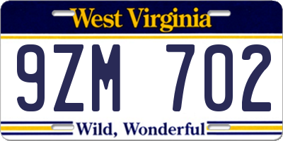 WV license plate 9ZM702
