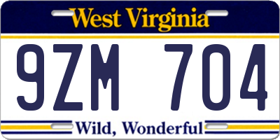 WV license plate 9ZM704
