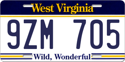 WV license plate 9ZM705