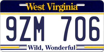 WV license plate 9ZM706