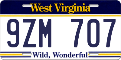 WV license plate 9ZM707