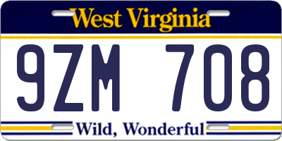 WV license plate 9ZM708