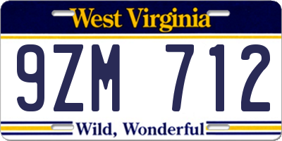 WV license plate 9ZM712