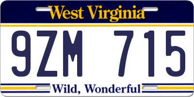 WV license plate 9ZM715