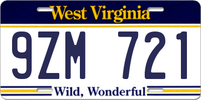 WV license plate 9ZM721