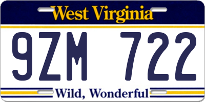 WV license plate 9ZM722