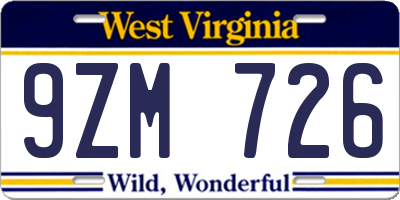 WV license plate 9ZM726