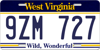 WV license plate 9ZM727