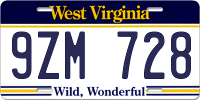 WV license plate 9ZM728