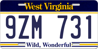 WV license plate 9ZM731