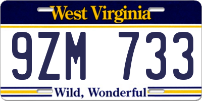 WV license plate 9ZM733