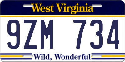 WV license plate 9ZM734
