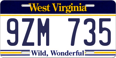 WV license plate 9ZM735