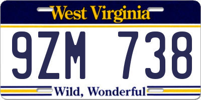 WV license plate 9ZM738