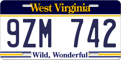 WV license plate 9ZM742