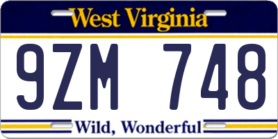 WV license plate 9ZM748