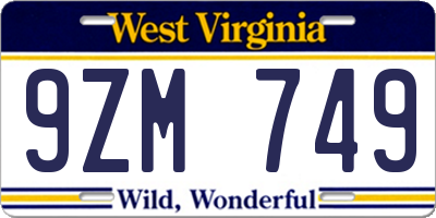 WV license plate 9ZM749