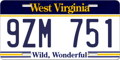 WV license plate 9ZM751