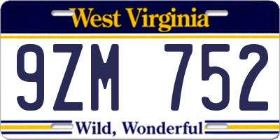 WV license plate 9ZM752