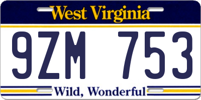 WV license plate 9ZM753