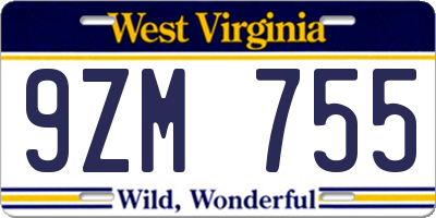 WV license plate 9ZM755