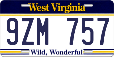 WV license plate 9ZM757