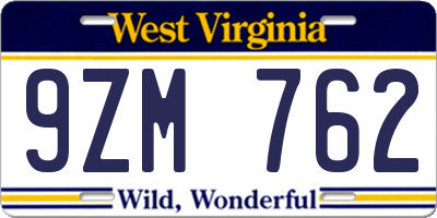 WV license plate 9ZM762