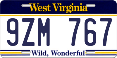 WV license plate 9ZM767