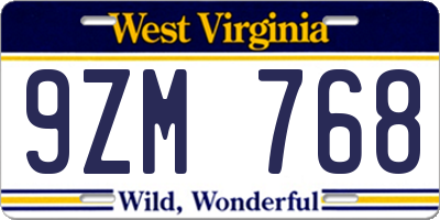 WV license plate 9ZM768