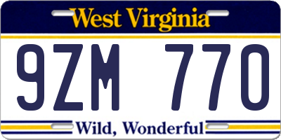 WV license plate 9ZM770