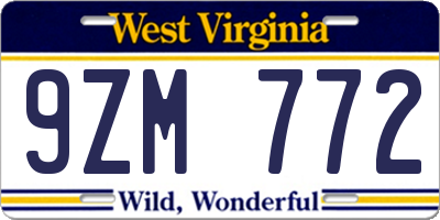 WV license plate 9ZM772