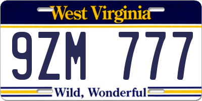 WV license plate 9ZM777