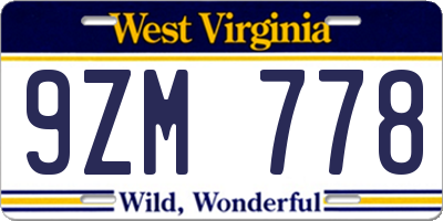 WV license plate 9ZM778