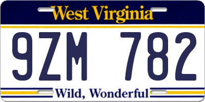 WV license plate 9ZM782